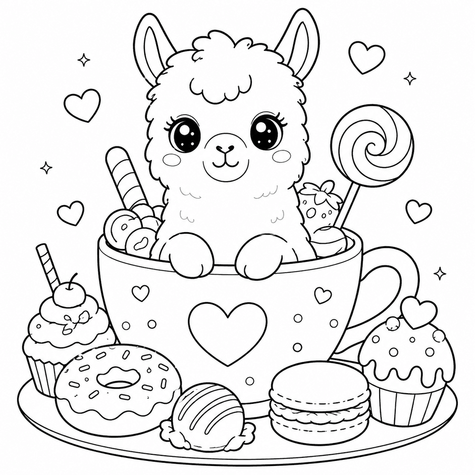 Llama in a Cup Coloring Page