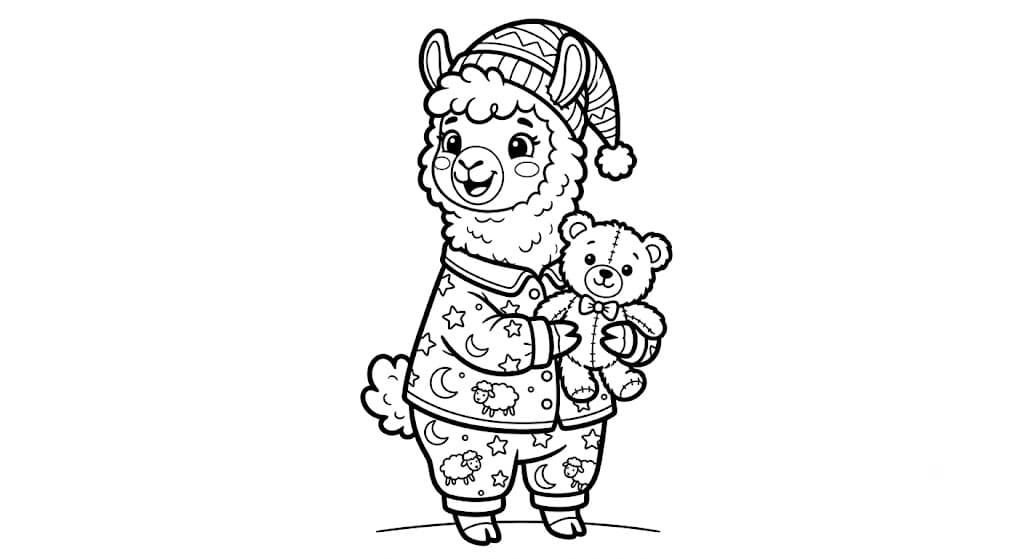 Llama in Pajamas Coloring Page