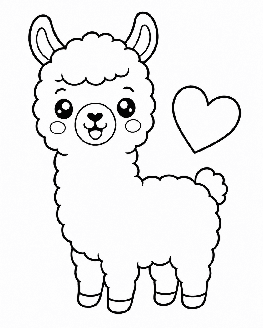 Llama with Heart Coloring Page