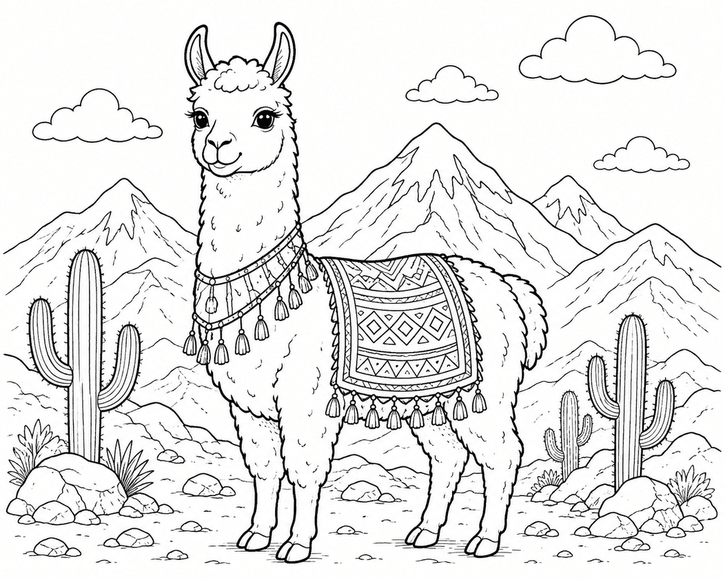 Realistic Llama Coloring Page