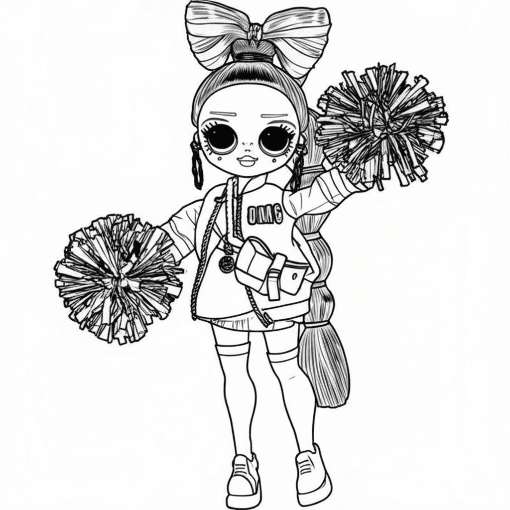 LOL Cheerleader with Pompom Coloring Page