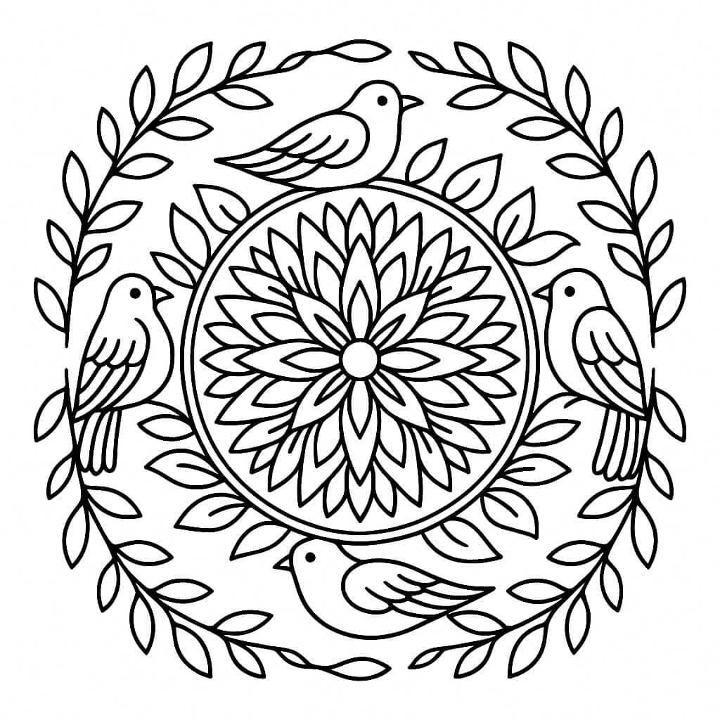 Mandala with Birds Coloring Page
