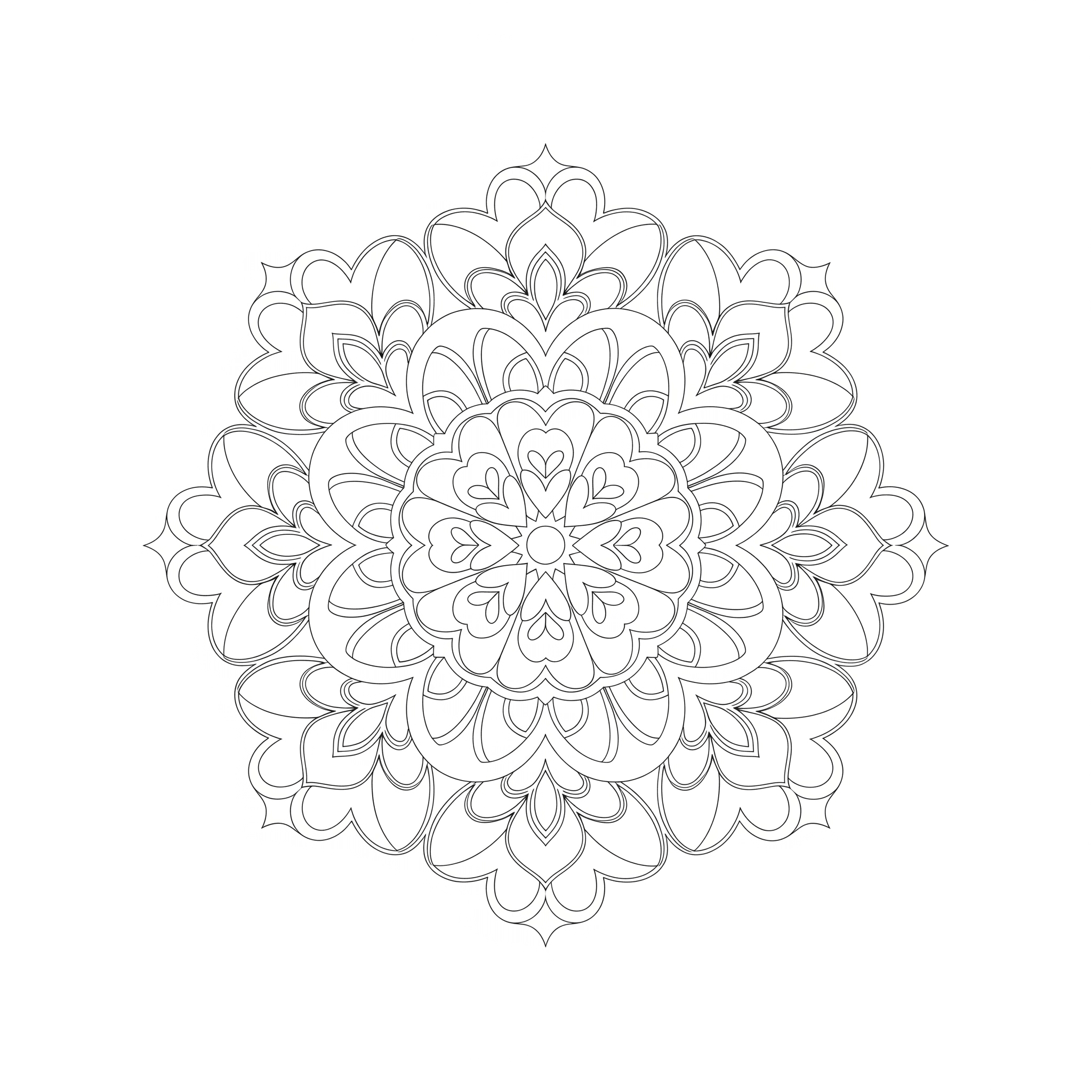Mandala with Hearts Coloring Page