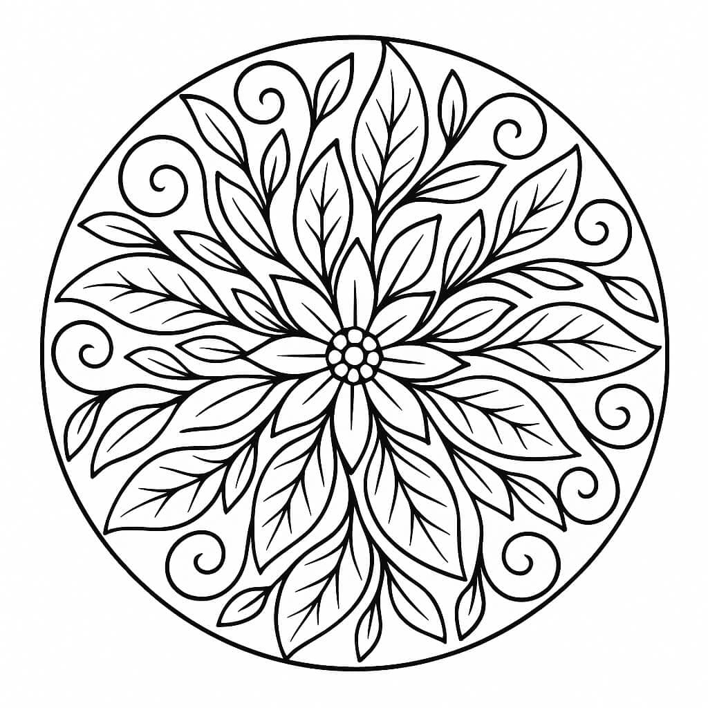 Mandala with Leaves Coloring Page
