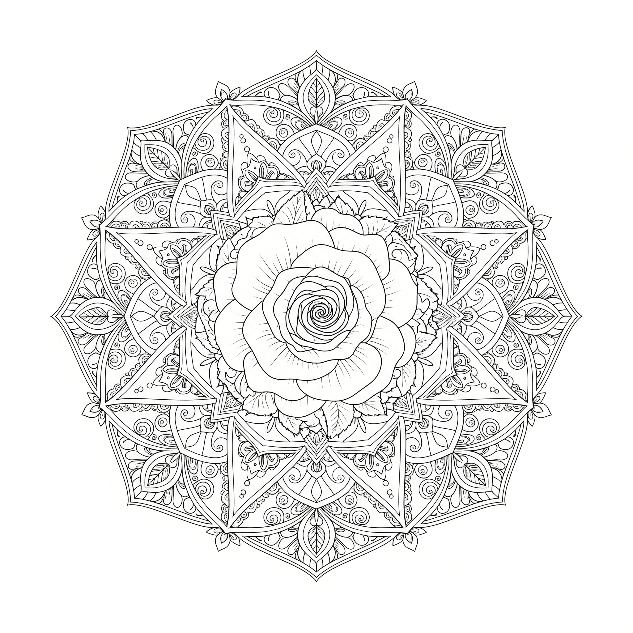 Mandala with Rose Center Coloring Page