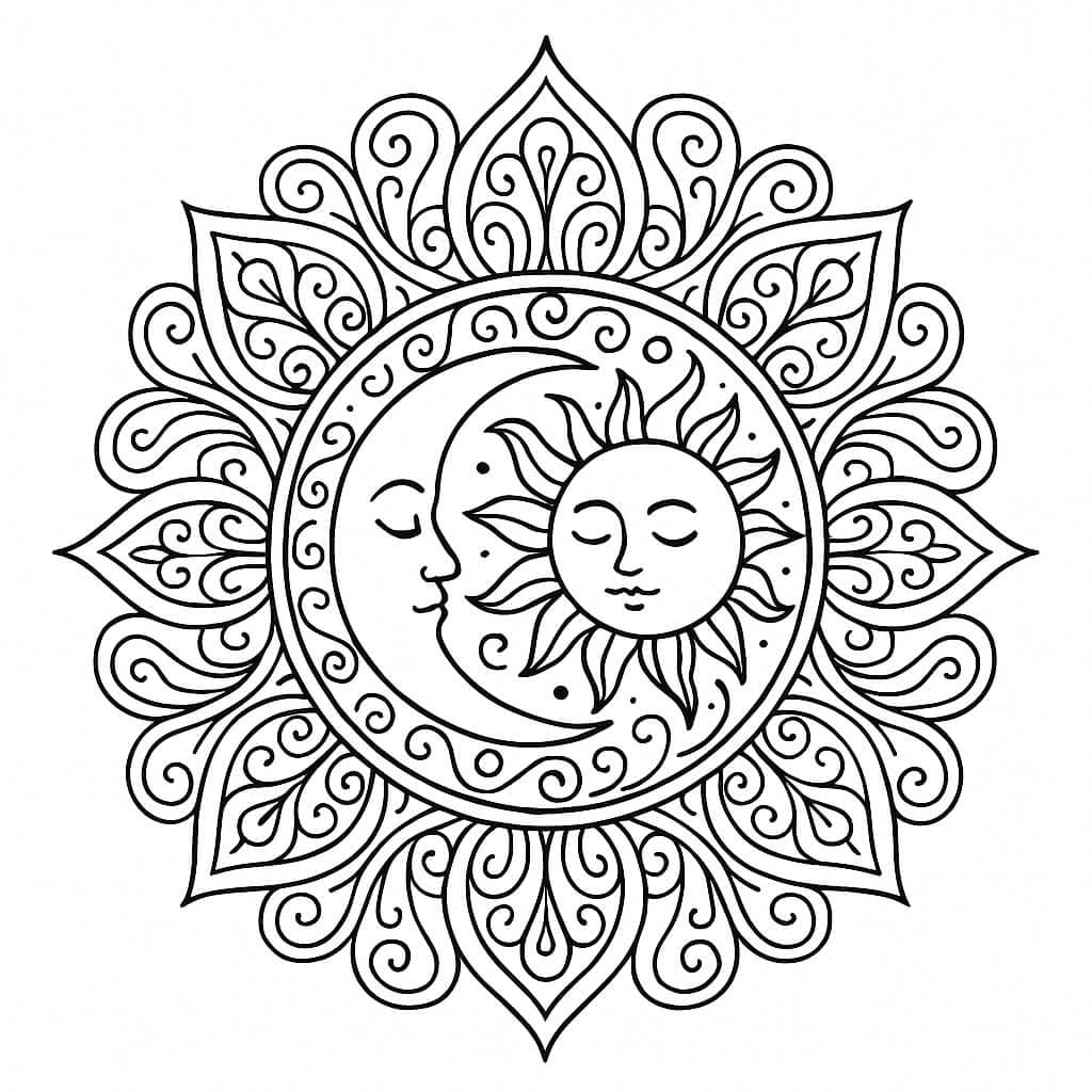 Sun and Moon Mandala Coloring Page