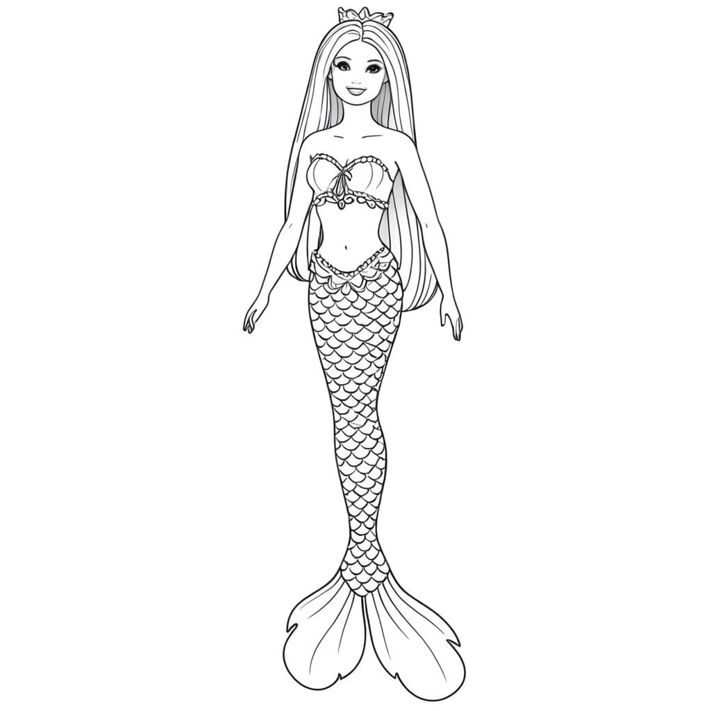 Barbie Mermaid Coloring Page (Version 2)