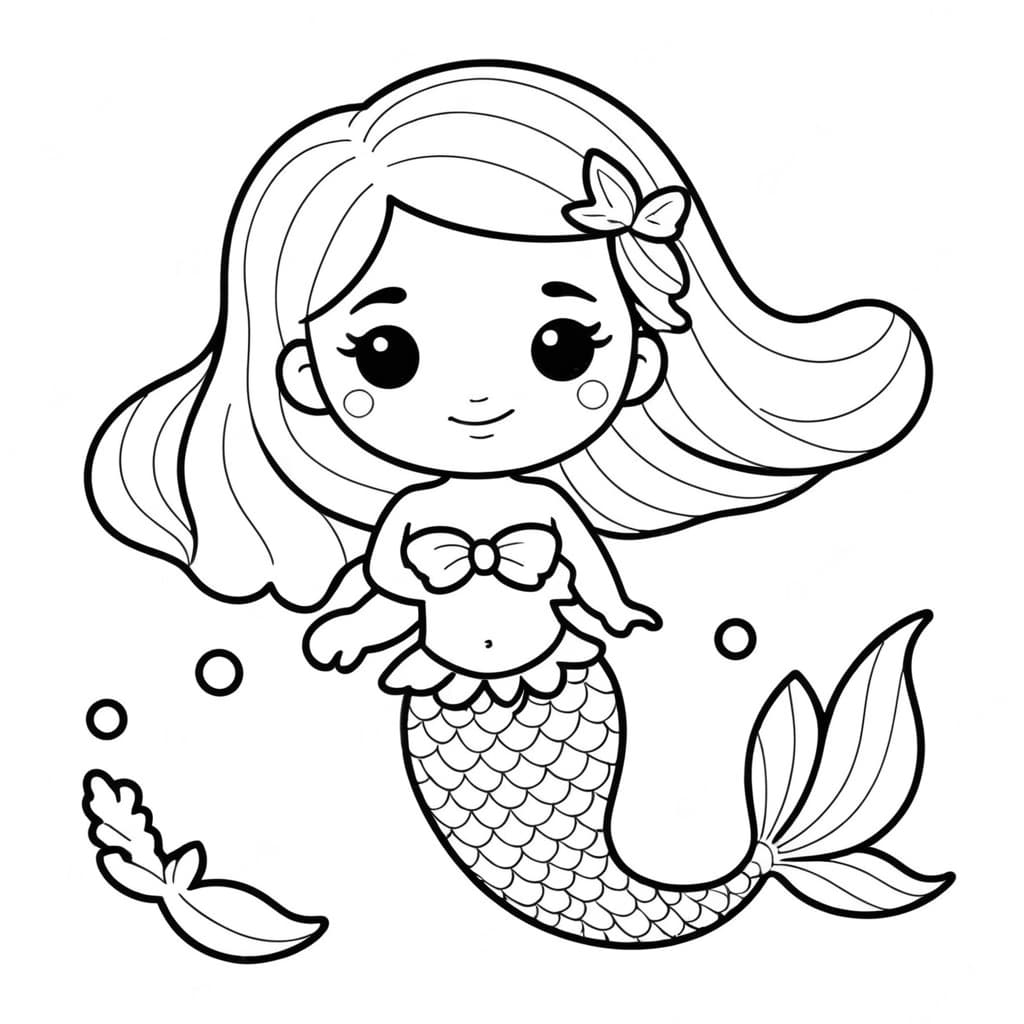 Kids Mermaid Coloring Page (Version 2)