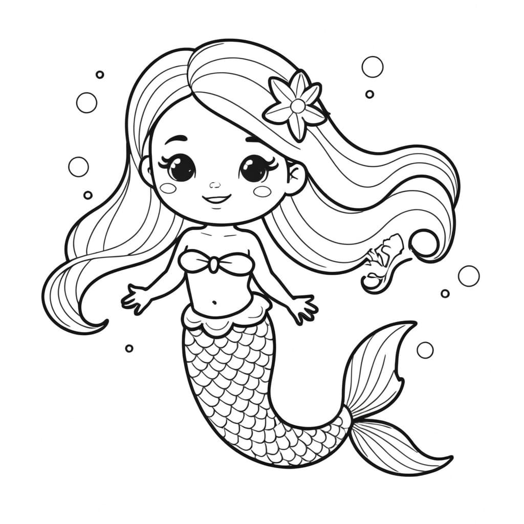 Kids Mermaid Coloring Page