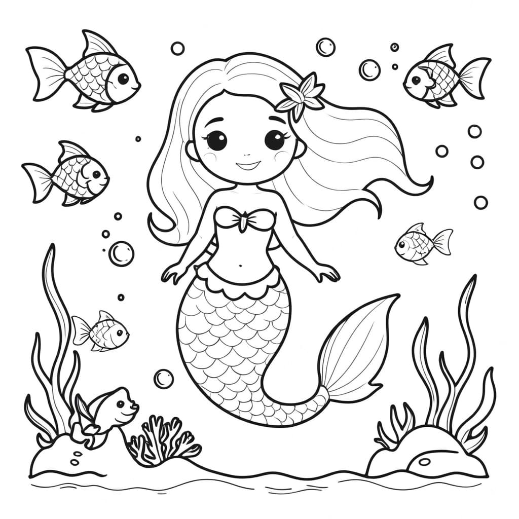 Mermaid Print and Color Coloring Page