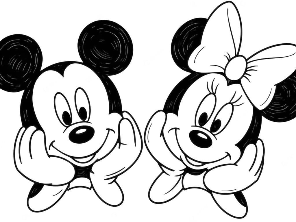 Mickey and His Girlfriend Minnie Coloring Page