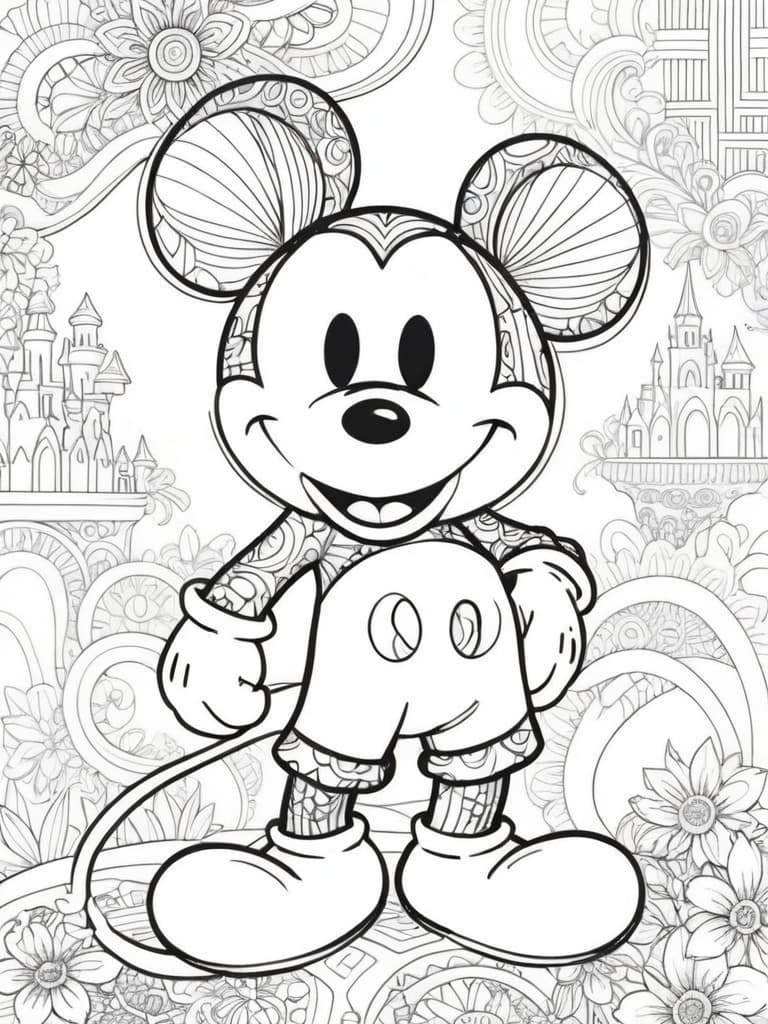 Mickey with Details Coloring Page