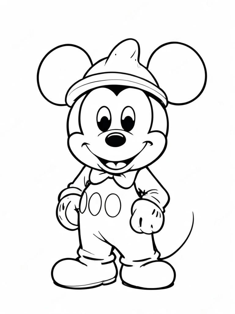 Mickey with a Hat Coloring Page