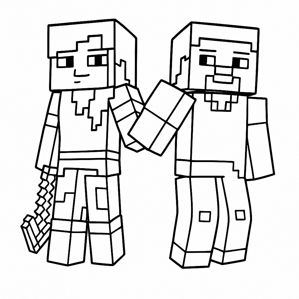 Minecraft Alex and Steve Coloring Page