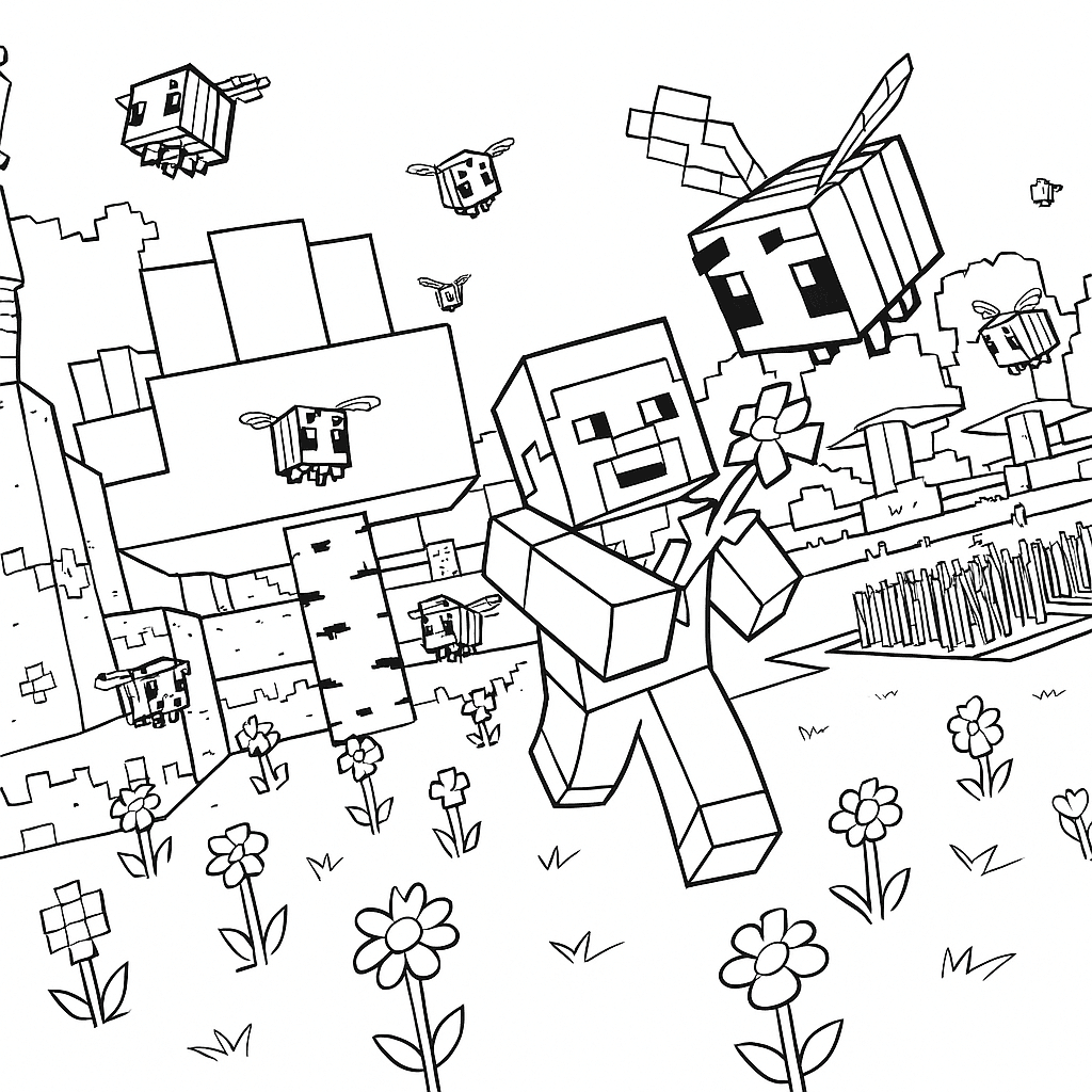 Minecraft Bees Coloring Page