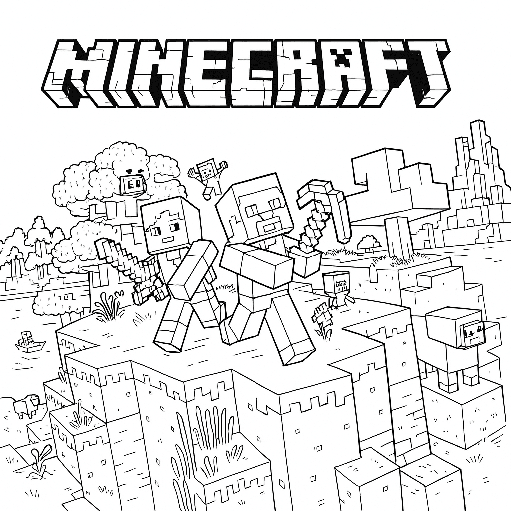 Minecraft Landscape Coloring Page