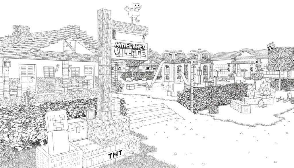 Minecraft Village Coloring Page
