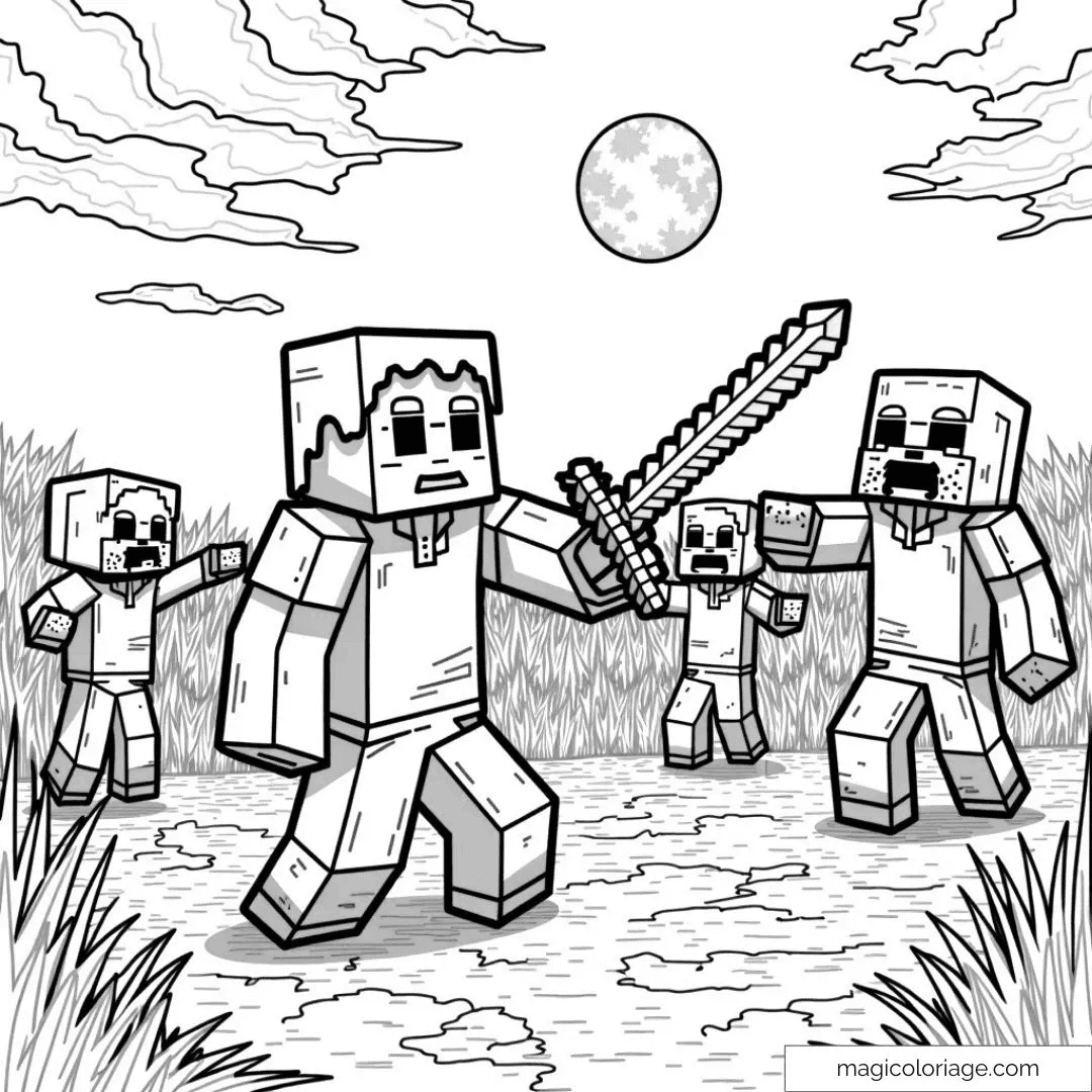 Minecraft Zombies Coloring Page