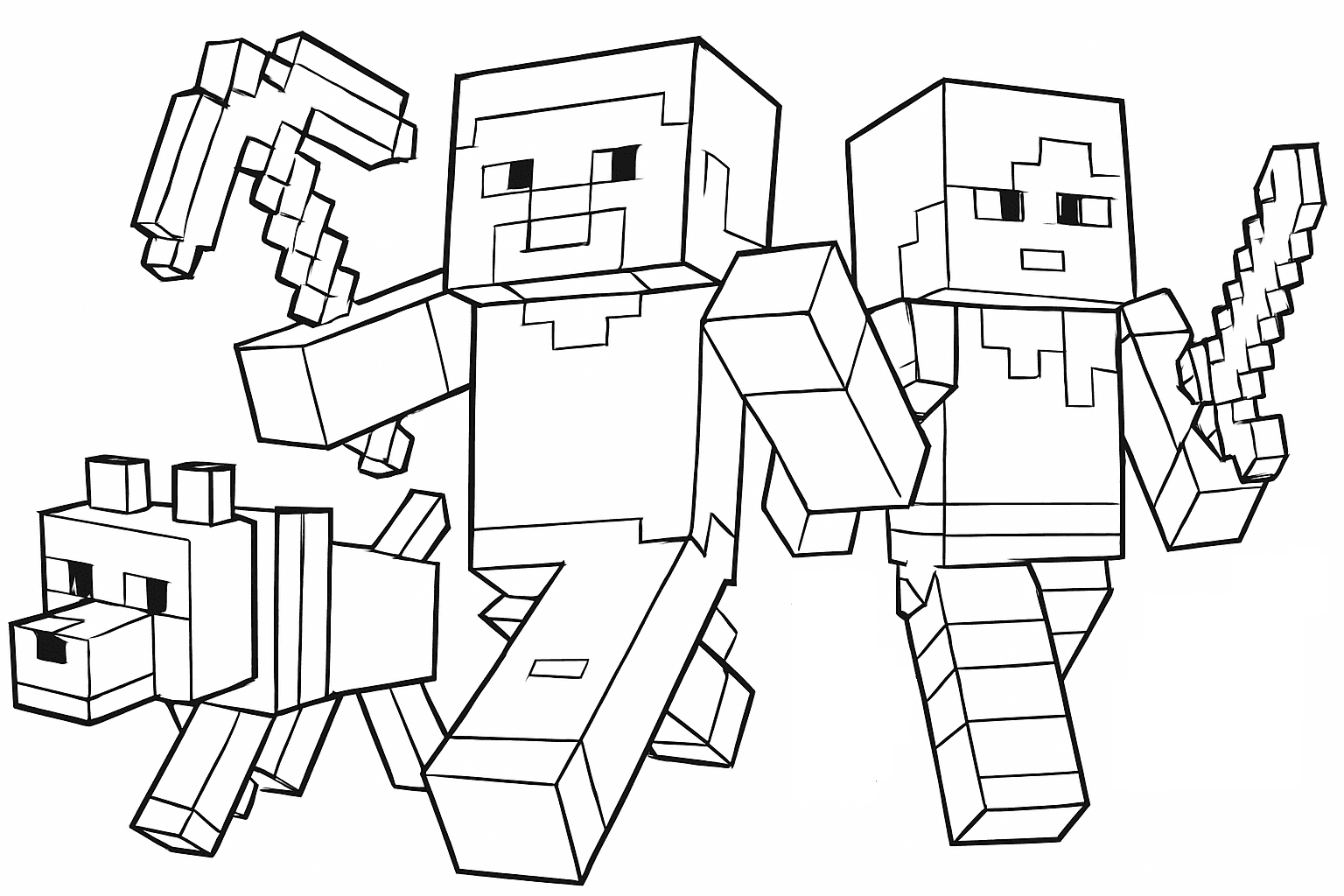 Steve and Alex with Dog Coloring Page