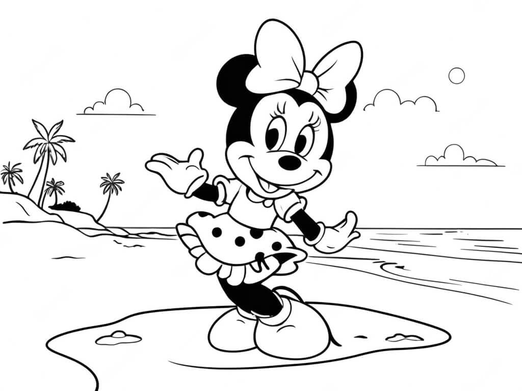Minnie Mouse at the Beach Coloring Page