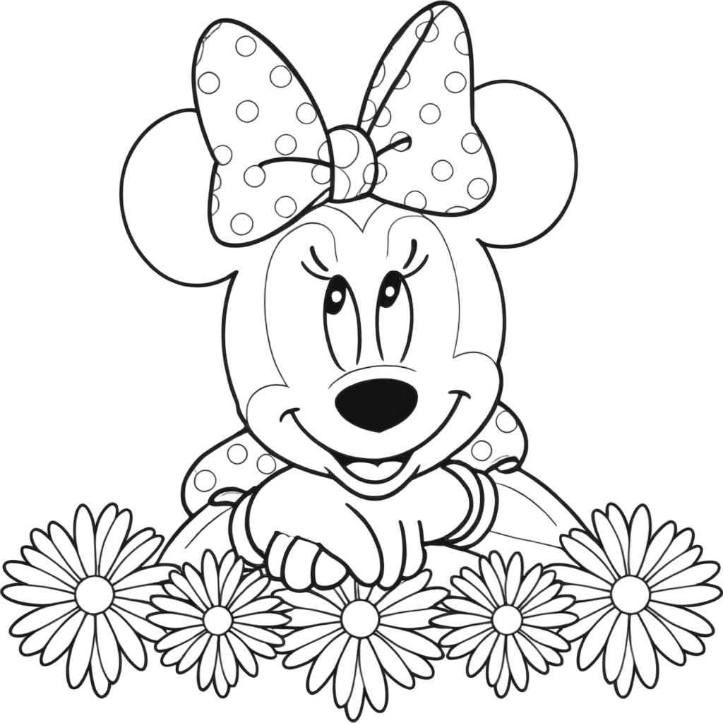 Minnie Mouse with Roses Coloring Page