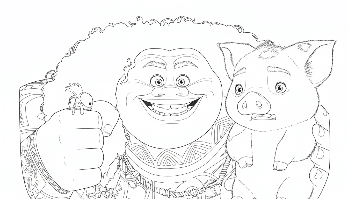 Maui, Pua, and Heihei Coloring Page