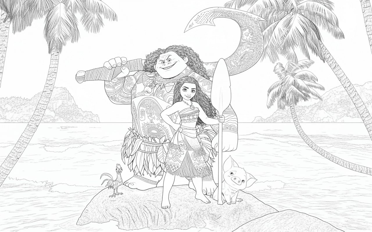 Moana and Her Friends Coloring Page