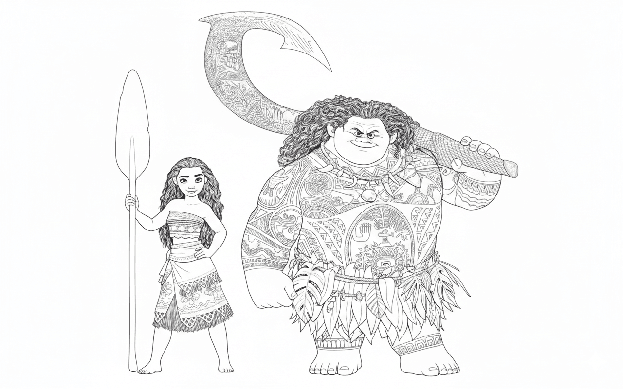 Moana and Maui Coloring Page