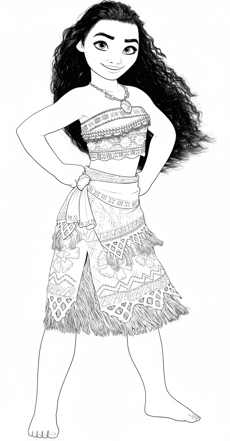 Moana with Black Hair Coloring Page