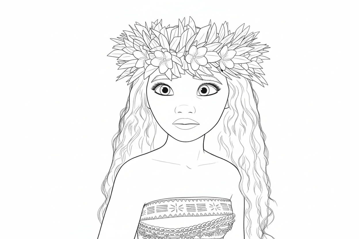 Moana with Crown Coloring Page