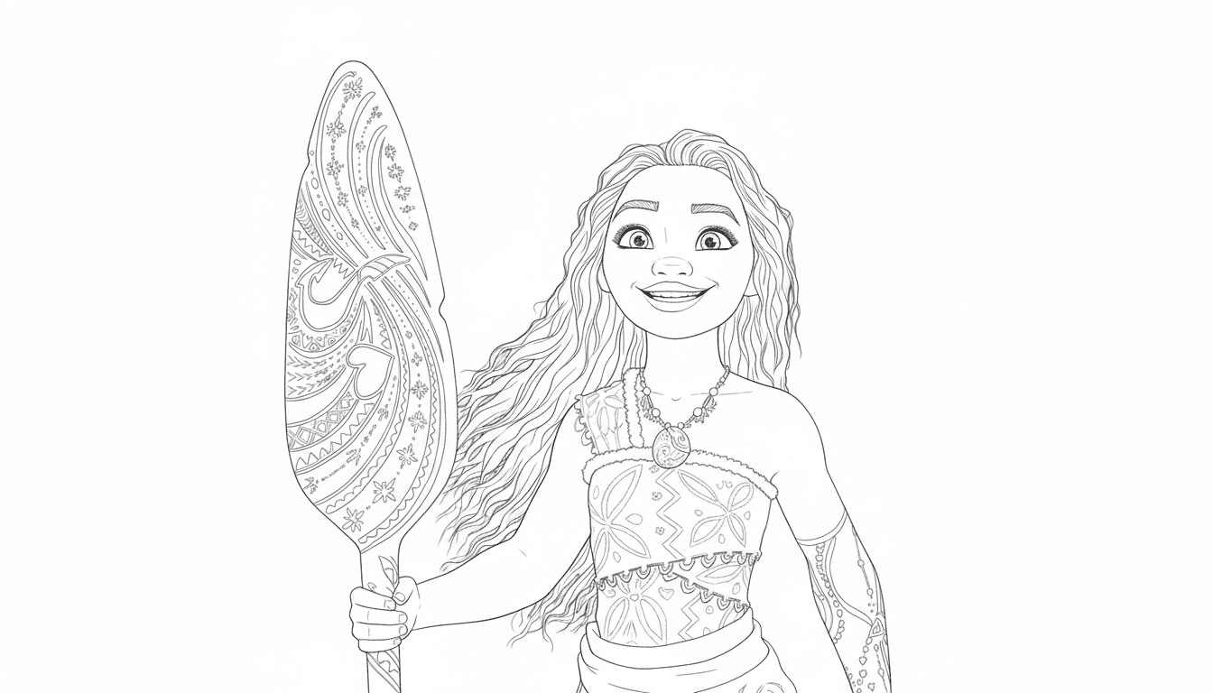 Moana with Magic Paddle Coloring Page