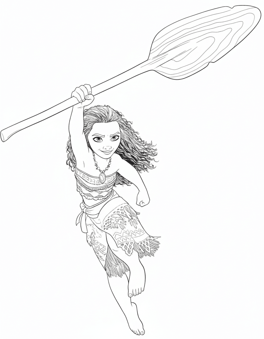 Moana with Paddle Coloring Page