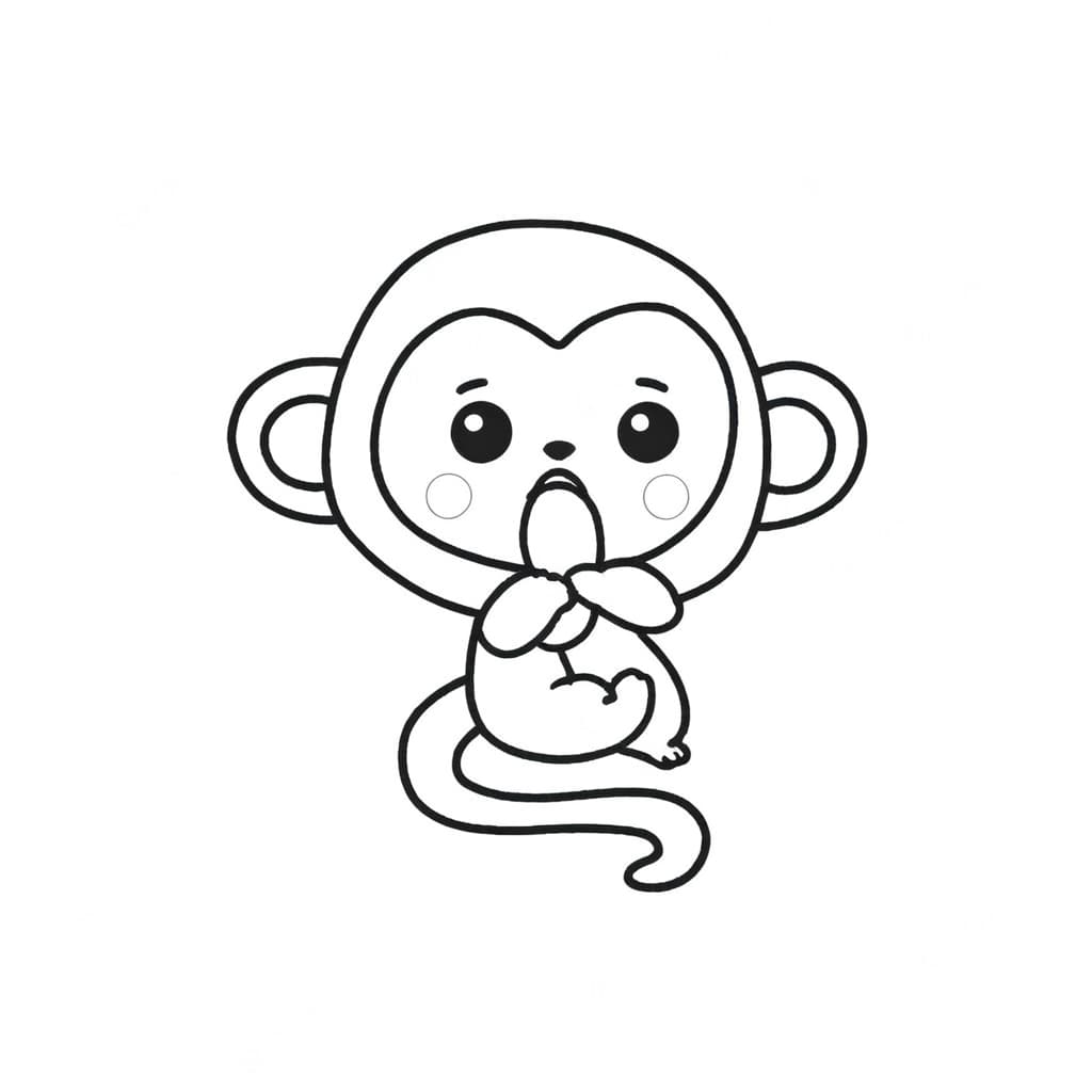 Baby Monkey Eating a Banana Coloring Page