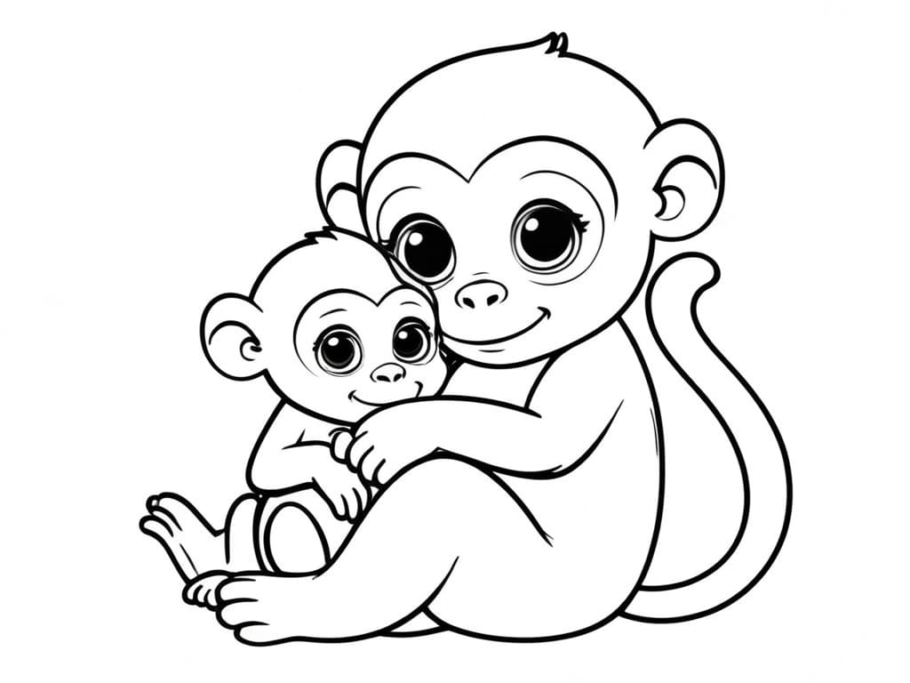 Baby Monkey with Mother Coloring Page