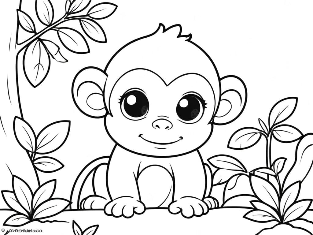 Little Monkey in the Forest Coloring Page