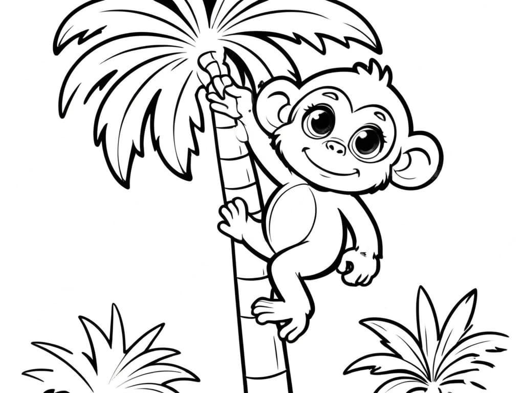 Monkey Climbing a Tree Coloring Page