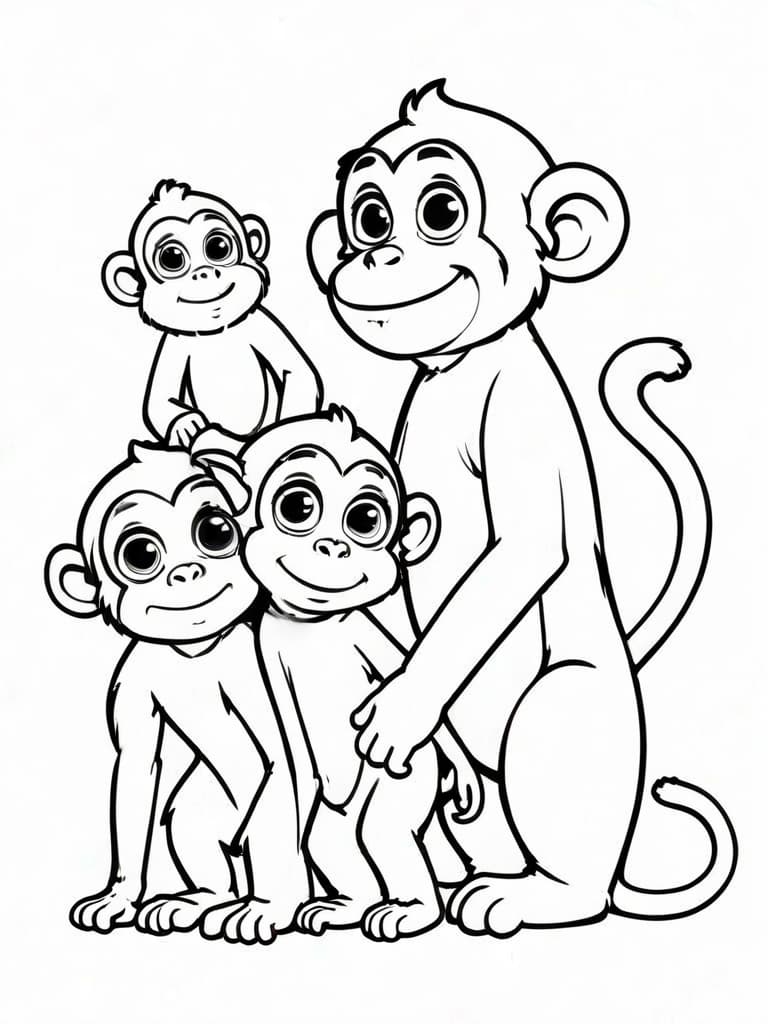 Monkey Family Coloring Page