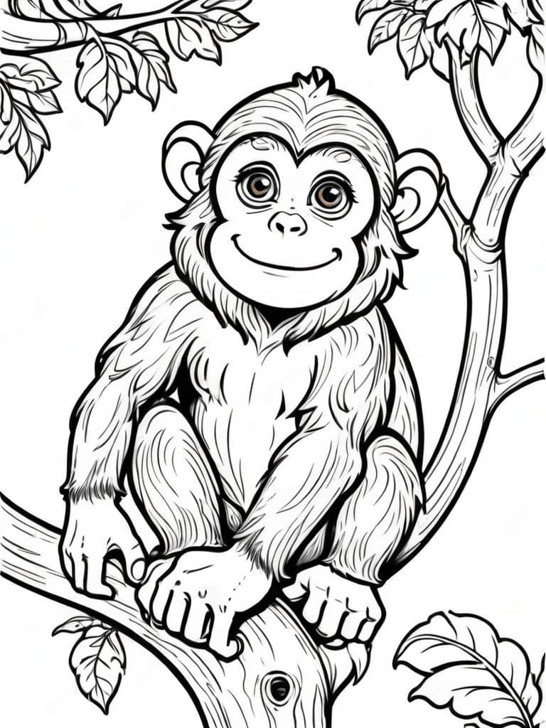 Monkey in a Tree Coloring Page