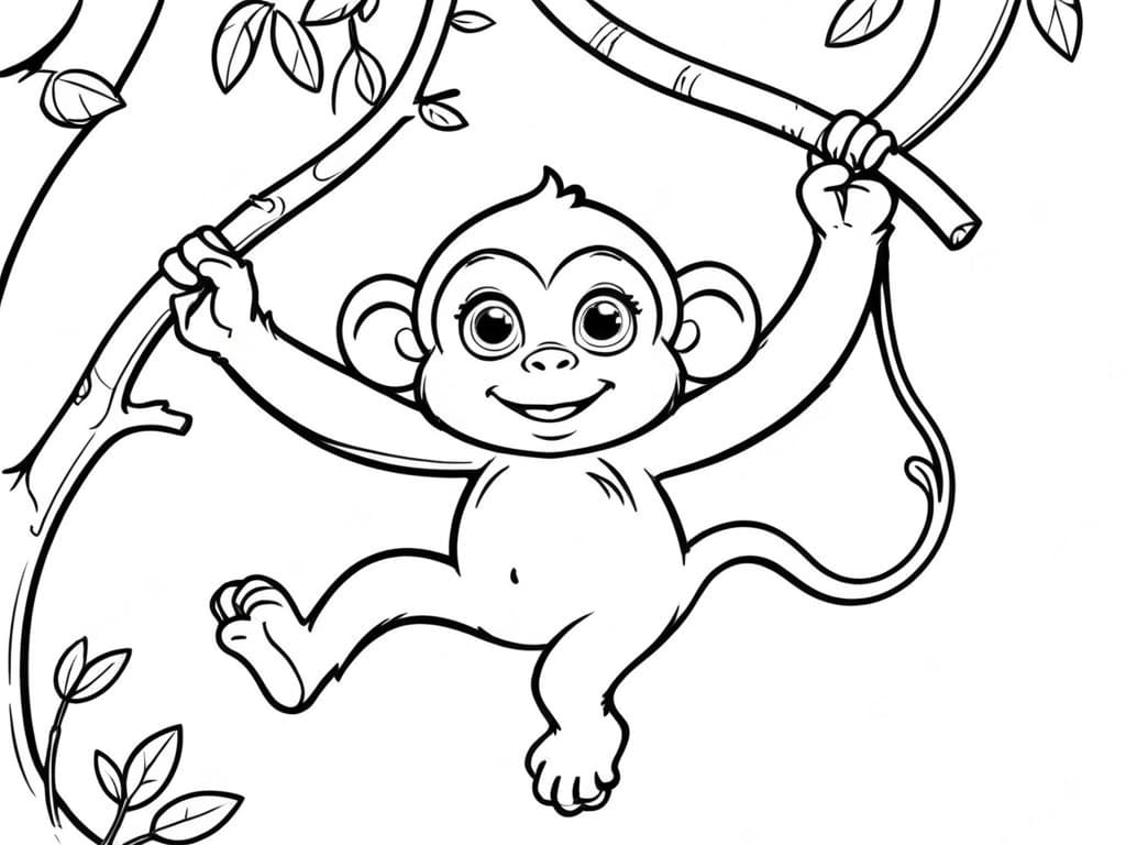 Monkey Jumping on a Branch Coloring Page