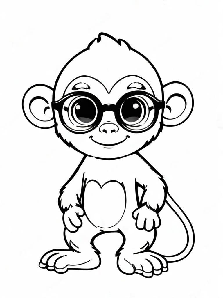 Monkey with Glasses Coloring Page