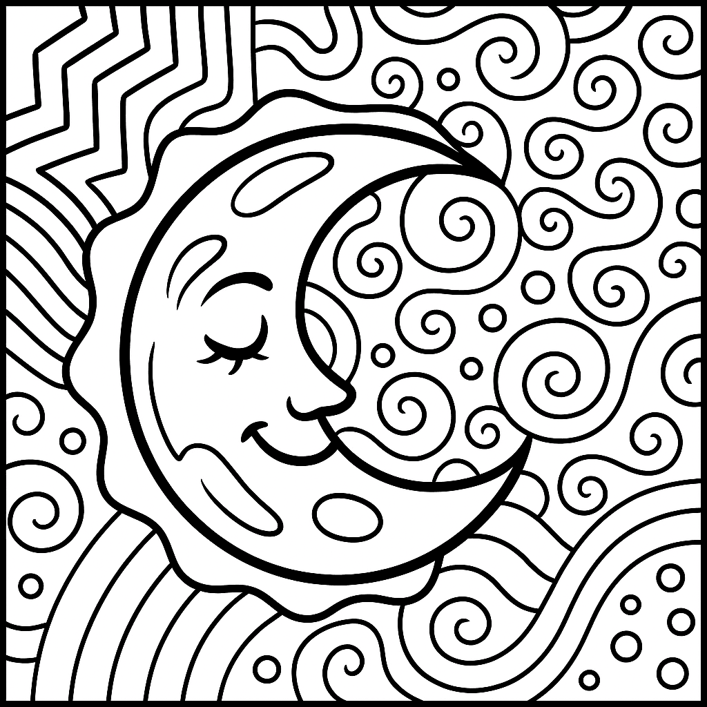 Abstract moon coloring page