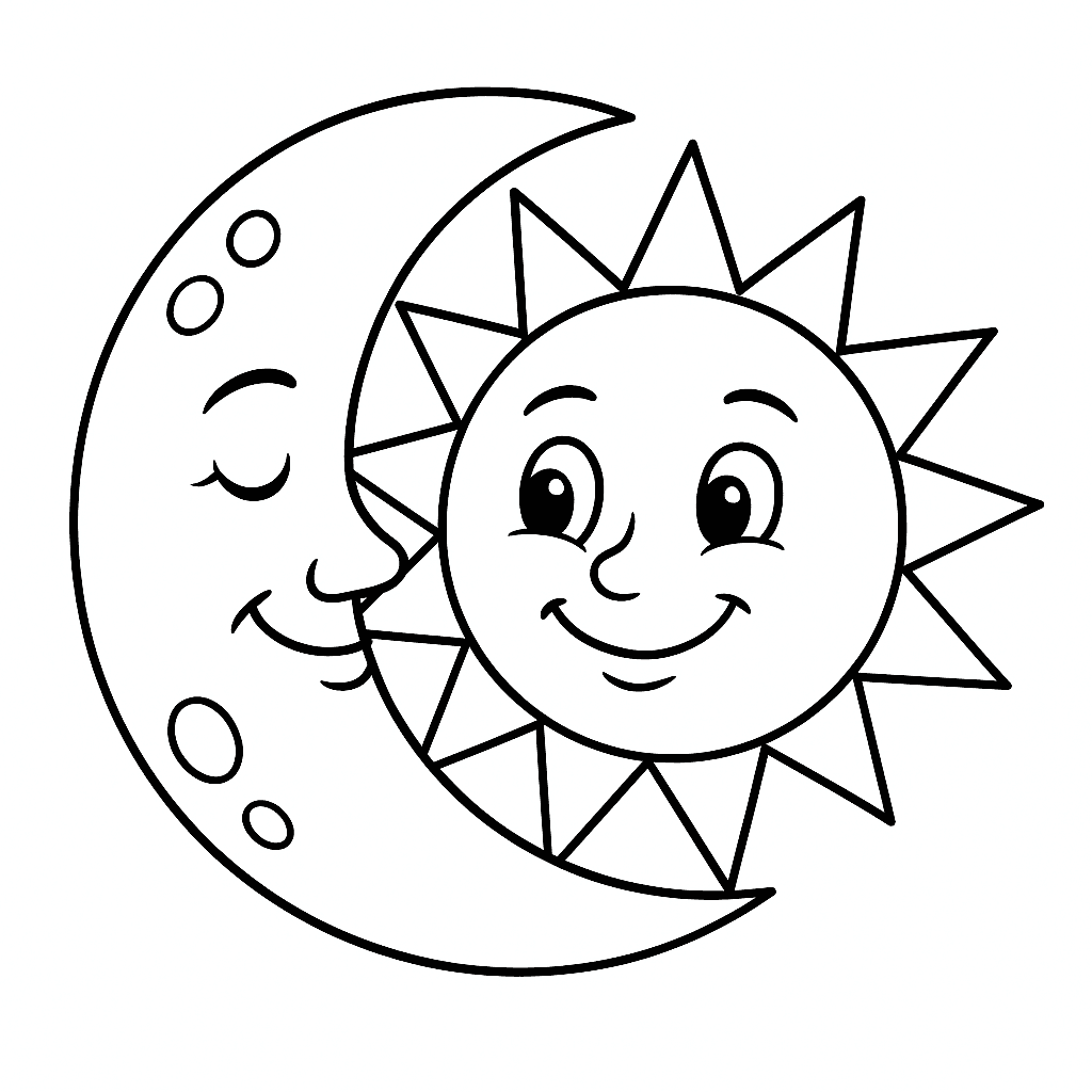Moon and sun coloring page