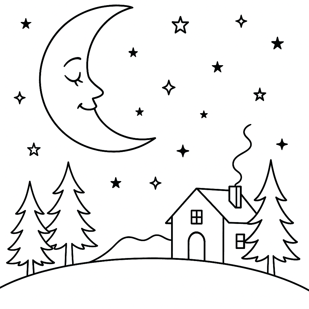 Moon at night coloring page