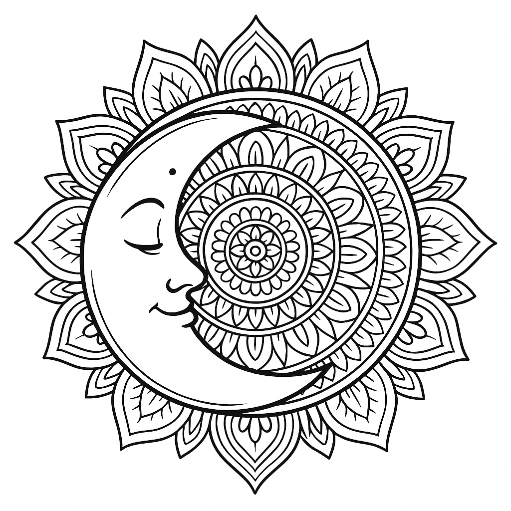 Moon mandala coloring page