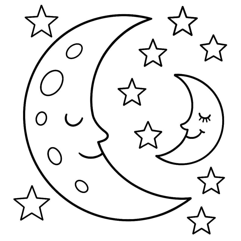 Moon phases coloring page