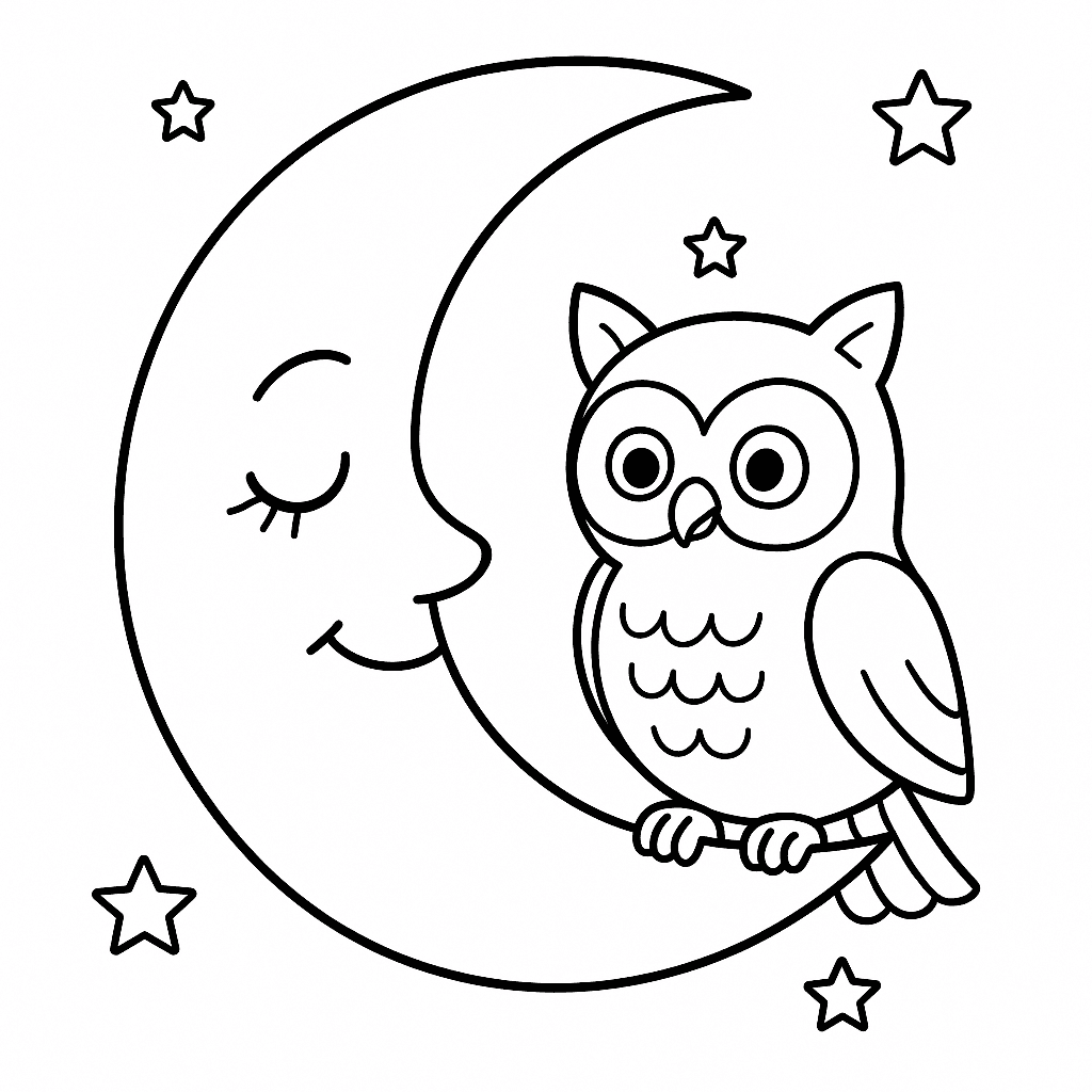 Moon with bird coloring page