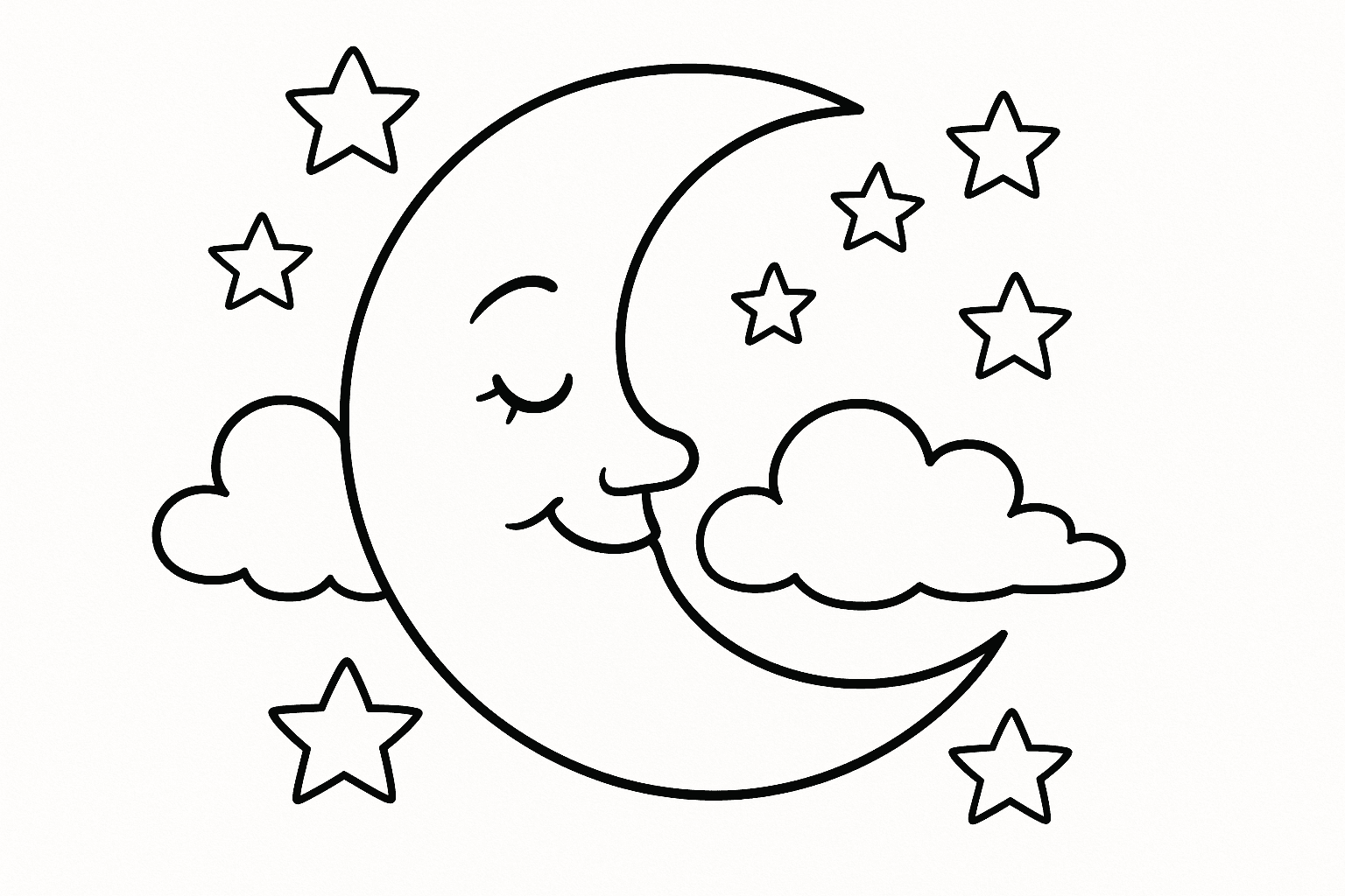 Moon with clouds coloring page