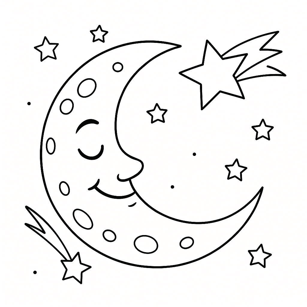 Moon with shooting star coloring page
