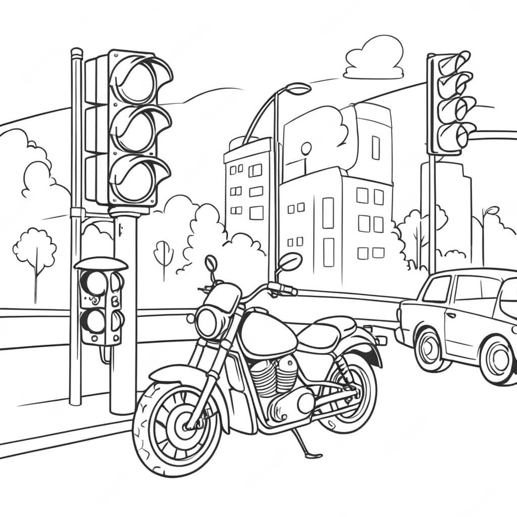 Motorcycle in the city coloring page