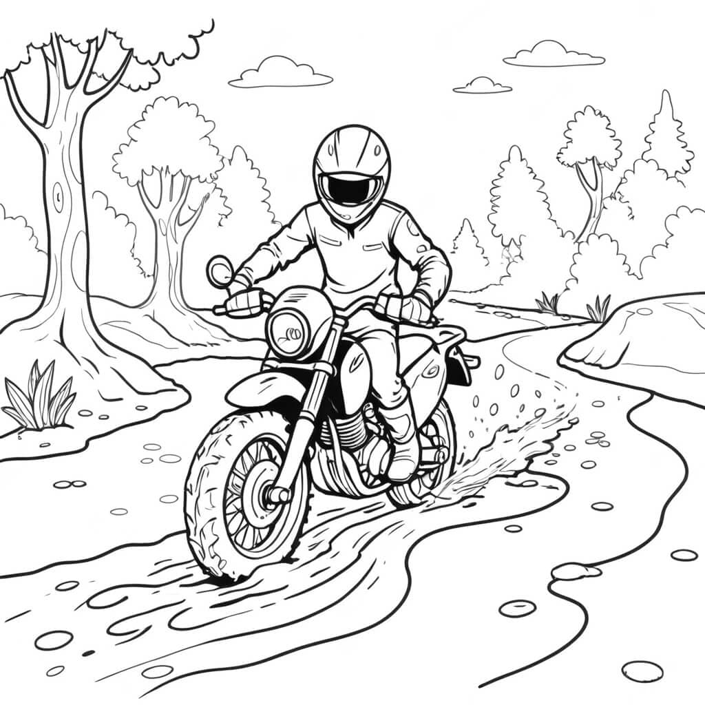 Motorcycle on a trail coloring page